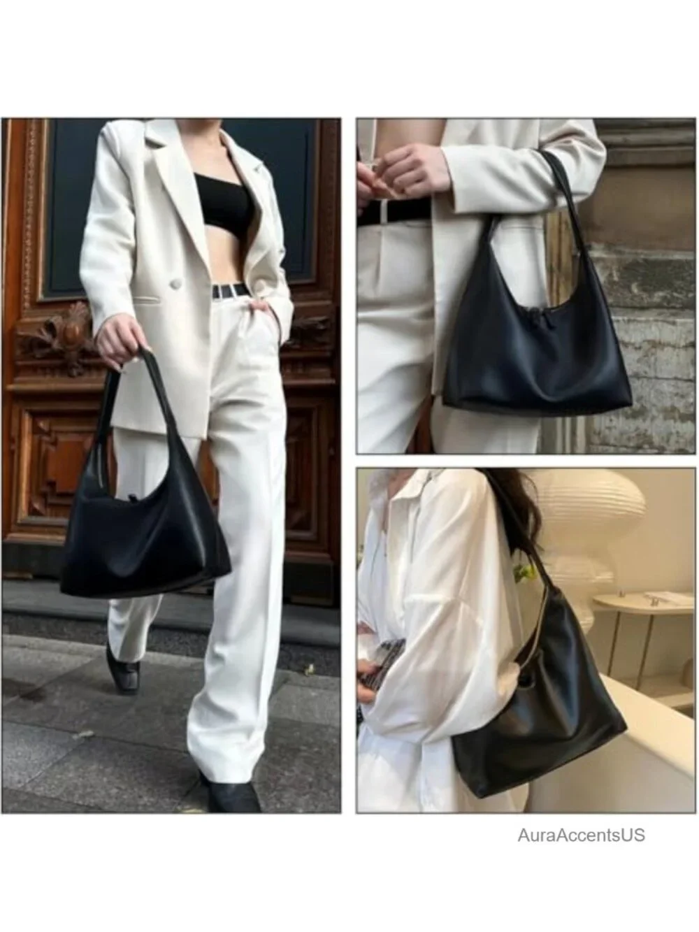 PU Leather Crescent Tote Bag Small Hobo Purse Slouchy Underarm Handbag